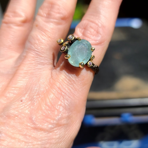 Aquamarine & Amethyst Sterling ring sz8 - Picture 5 of 7